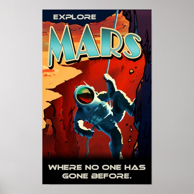 Pôster Explore Marte - Cartaz de Viagem Retro Personaliza (Frente)