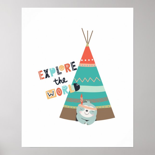 Poster Explore o Mundo Boho Sloth Baby (Frente)