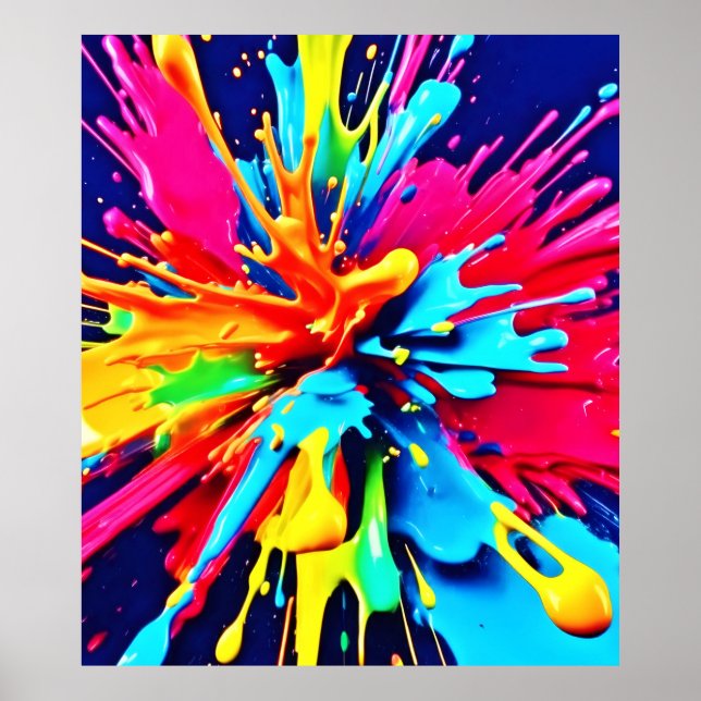Poster Explosão Abstrata de Cor e Tinta (Frente)