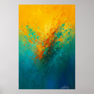 Poster Explosão Abstrata Vibrante – Amarelo, Turquesa e A
