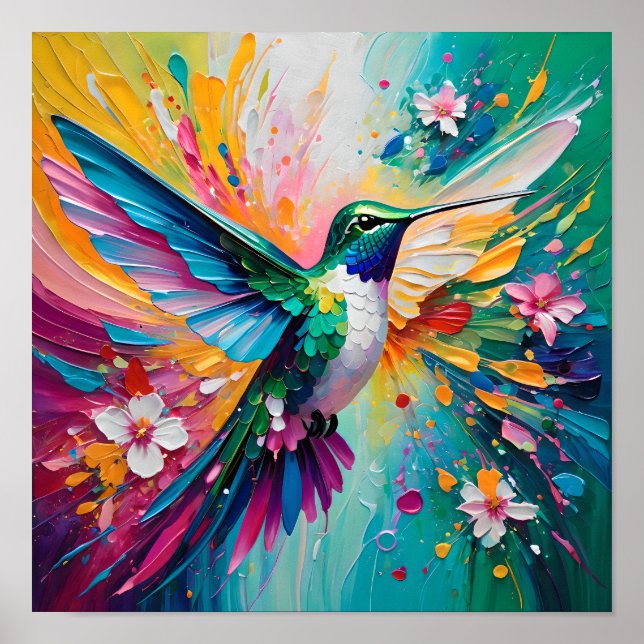 Poster Explosão Colorida de Beija-flor  (Frente)