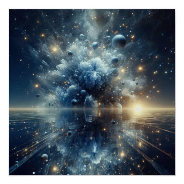 Pôster Explosão De Água Pura E Limpa Num Lago Azul (Frente)