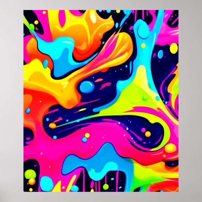 Poster Explosão de cor líquida no Neon Chaos (Frente)