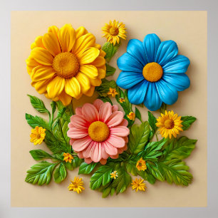 Poster 🌸 Explosão de Cores Moderna com Flora em 3D Vibra