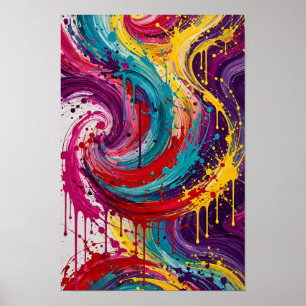 Poster Explosão de Redemoinho de Neon - Turquesa Magenta