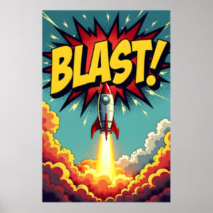 Poster EXPLOSÃO! Estilo de Desenho Animado Antigo de Fogu