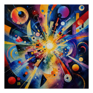 Pôster Explosão Geométrica Cósmica Abstrata