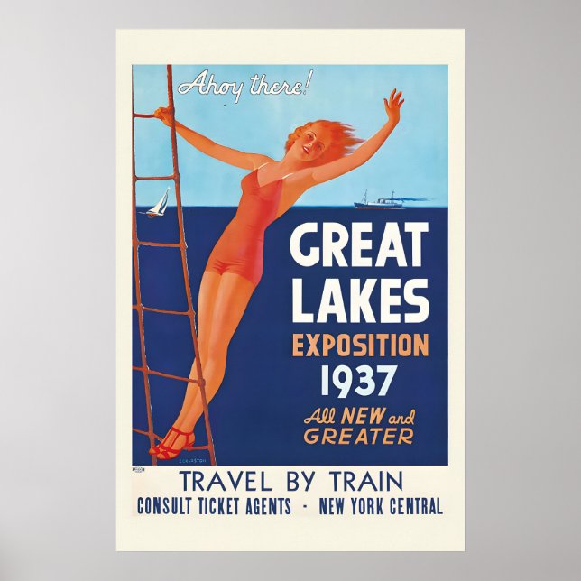 Poster Exposição dos Grandes Lagos da década de 1930 Clev (Frente)