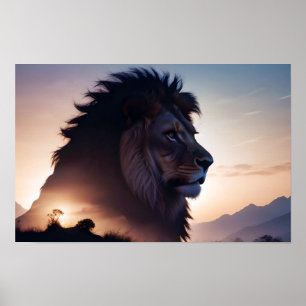 Poster Exposição dupla à leão Natureza Animal Selvagem