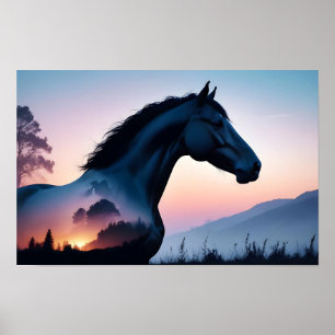 Poster Exposição dupla ao cavalo Natureza selvagem