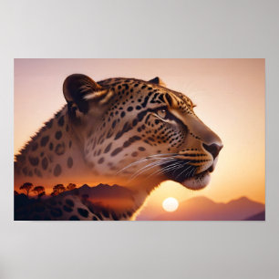 Poster Exposição dupla ao leopardo Natureza Selvagem
