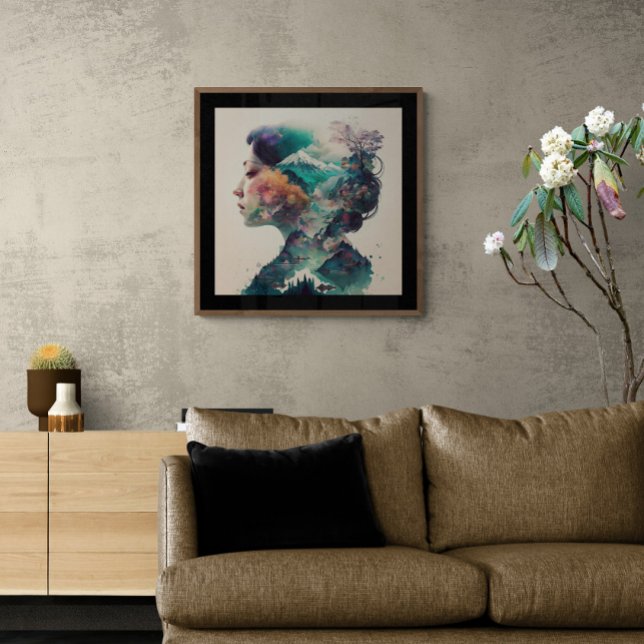 Poster Exposição Dupla da Mulher e Paisagem Ai Art (Criador carregado)