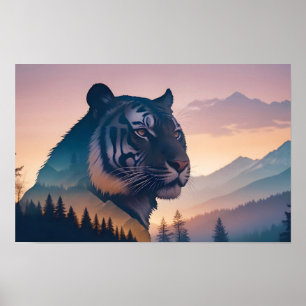 Poster Exposição Dupla Tigre Natureza Animal Selvagem