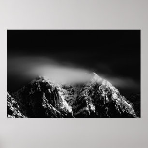Poster Exposição longa a preto e branco de montanhas de n