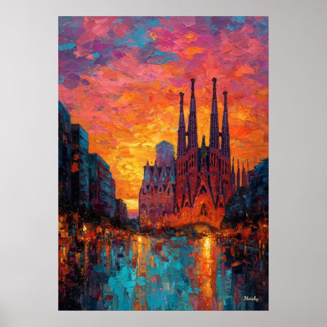 Poster Expressionist Barcelona Skyline Vibrant Cityscape  (Frente)