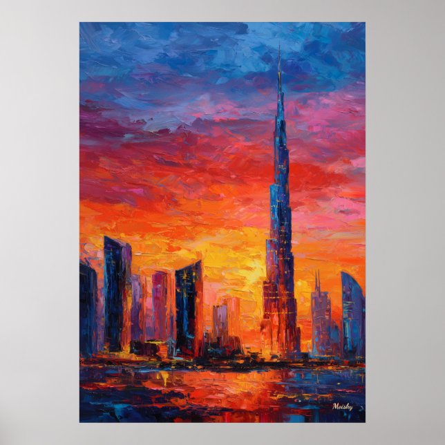 Poster Expressionist Dubai Skyline Vibrant Modern City (Frente)