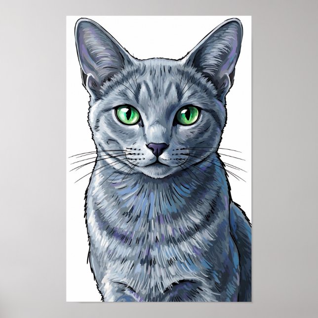 Poster Expressionist Emerald Eyes Russian Blue Cat (Frente)