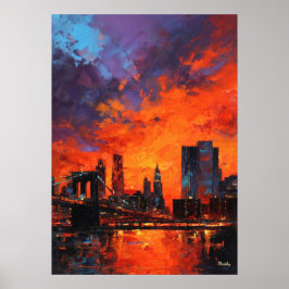 Poster Expressionist New York Skyline Vibrant Urban City