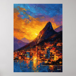 Poster Expressionist Rio de Janeiro Skyline Golden Sunset
