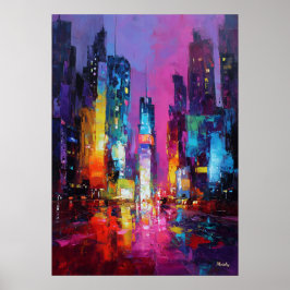 Poster Expressionist Tokyo Skyline Neon Night Cityscape
