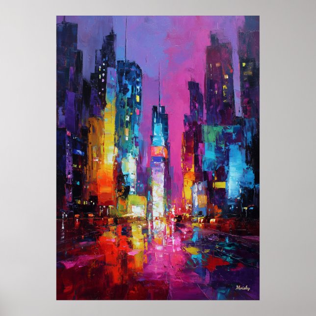 Poster Expressionist Tokyo Skyline Neon Night Cityscape (Frente)