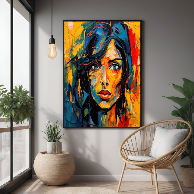 Pôster Expressionista Vibrante Retrato Abstrato Arte Negr (Criador carregado)