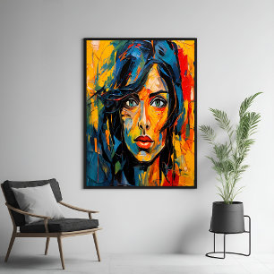 Poster Expressionista Vibrante Retrato Abstrato Arte Negr