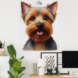 Poster Expressivo CloseUp Yorkshire Terrier Dog Portrait