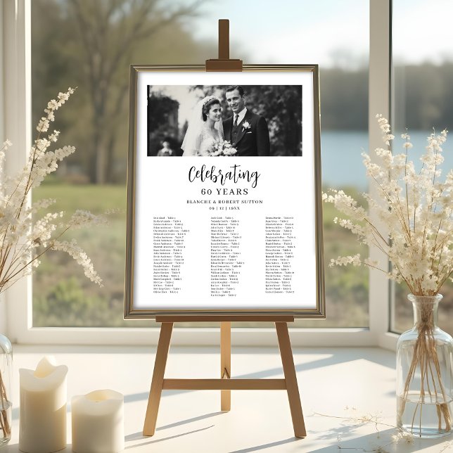 Poster Exquisite Black White Elegant Wedding Anniversarie (Exquisite Black & White Elegant Wedding Anniversarie Photo Seating Chart Posters. )