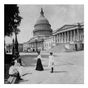 Pôster Exterior da construção do Capitólio com mulhere