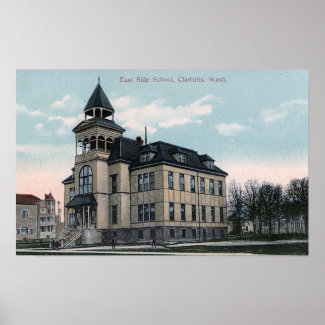 Poster Exterior View of East Side School Bldg (Frente)