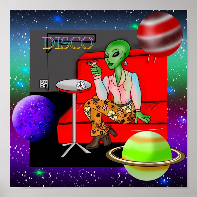 Poster Extraterrestre Retro de 1970 em Disco Lounge (Frente)