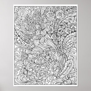 Poster extravagante floral da coloração