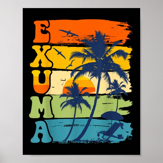 Poster Exuma Bahamas Retro Palm Tree Beach Vacatio Summer (Frente)