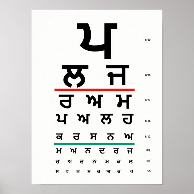 Pôster Eye Chart Punjabi (Frente)