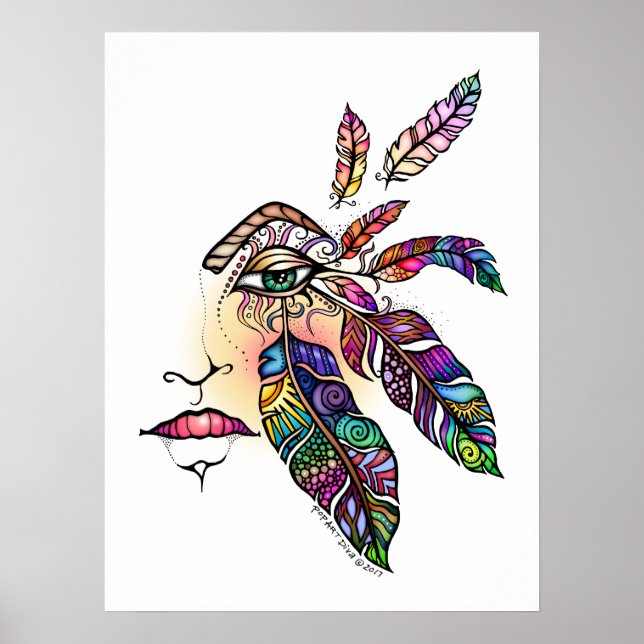 Pôster EYE Love FEATHERS Fantasy Art 18x24 (Frente)