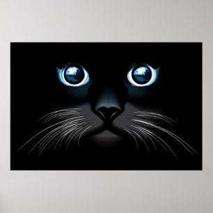 Poster Eyed azul da cara do gato preto