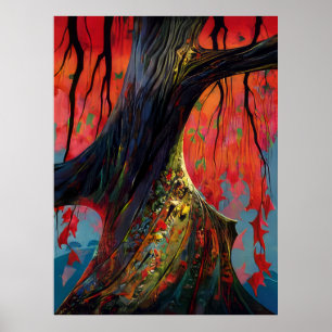 Poster Eyvind Earle - Vermelho fogo e dourado - 1990; Es