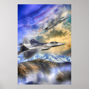 POSTER F22 JATOS DE RAPTOR SOBRE A AMÉRICA