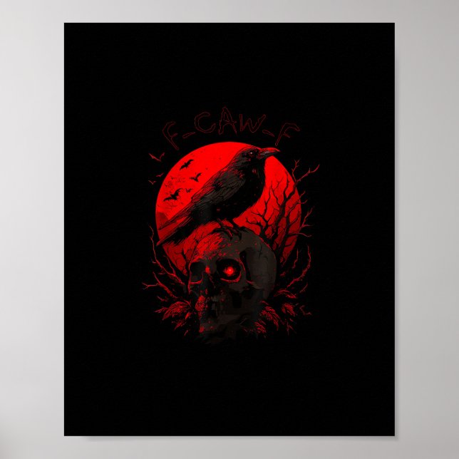 Poster F-Caw-F Corvo Pássaro Engraçado Lua Vermelha Gótic (Frente)