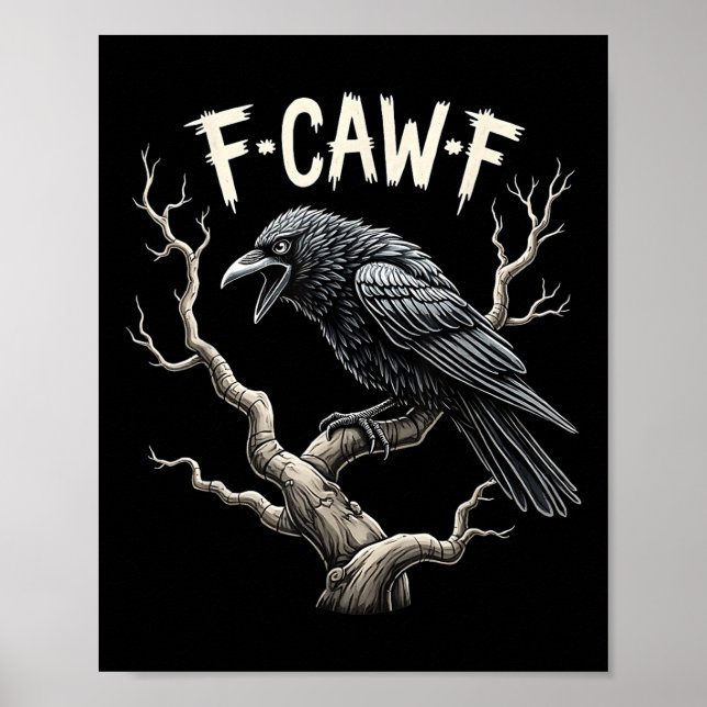 Poster F-caw-f Funny Raven Crow Vintage Pássaro Gótico (Frente)