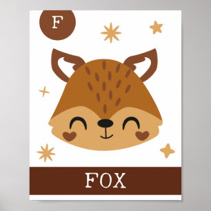 Poster F é para Raposa, Berçário, Quarto, Arte de Parede 