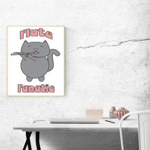 Poster Fã da Flauta Rosa Gato Cinza Engraçado