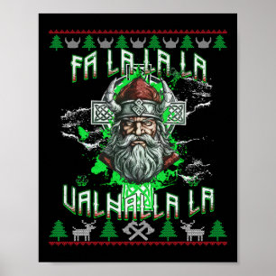 Poster Fa La 8 Valhalla Santa Hat Viking Skull Natal
