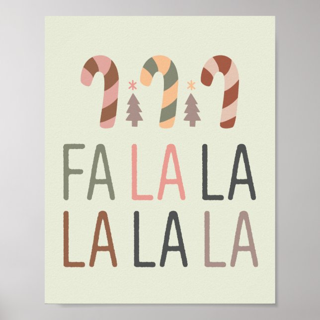 Poster Fa La Christmas Retro Boho Tree Candycane (Frente)
