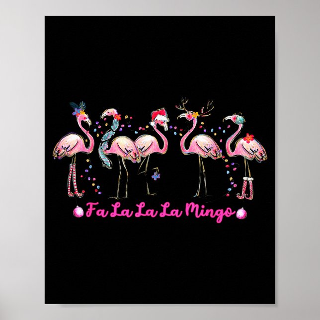 Poster Fa La La Mingo Flamingo Christmas Tree Lights Troc (Frente)