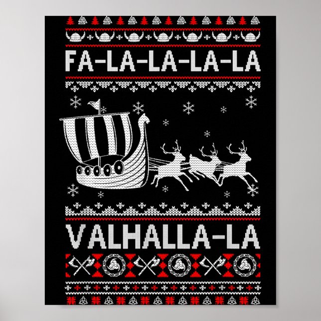 Poster Fa La La Valhalla Navio Viking Natal Xmas Feio  (Frente)