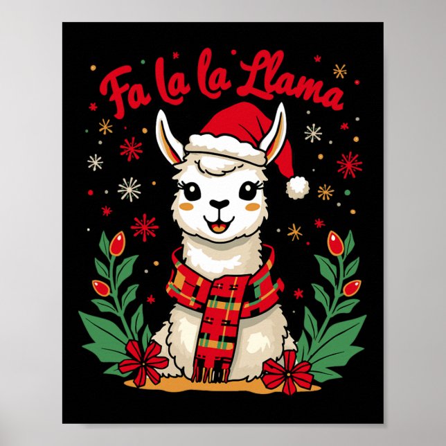 Poster Fa La Llama Funny Llama Christmas Alpaca Animal (Frente)