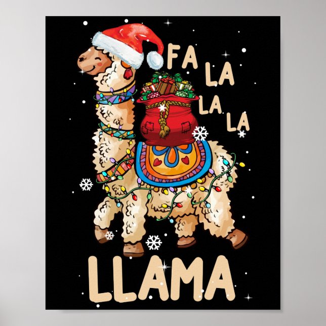 Poster Fa La Llama Natal Camisa Natal Lllama (Frente)