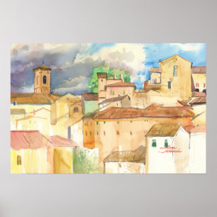 Poster Fabriano Itália Telhados Ensolarados Aquarela